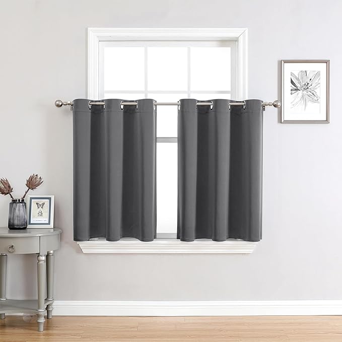 ChrisDowa Small Window Curtains 36 inches Long for Bedroom - Grommet Short Thermal Insulated Room Darkening Curtains for Kitchen (2 Panels, Grey, 42 x 36 Inch) by ChrisDowa