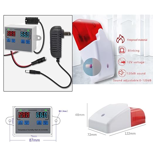 Hygrometer Thermometer Alarm, 12V High/Low Temperature and Humidity Monitor, 0~120dB Adjustable Audible/Visual Thermostat Controller with External Output Option for Room/Grow Tent/Farm/Cellar/Reptile - Image 6