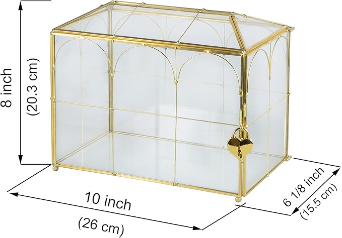 Glass Card Box with Slot, 10.2 inch Large Gold Clear Card Box for Wedding Receptions, Decorative Storage Box with Lock for Baby Shower, Birthday Party, Bridal Shower - Image 7