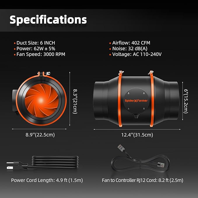 Spider Farmer SF4000 Grow Tent Kit Complete 4x4x6.6ft Samsung LM301H EVO LED Diodes, 450W Grow Light Complete System Grow Tent Set 48"x48"x80" with 6" Ventilation System GGS Smart Controller 2025 - Image 7