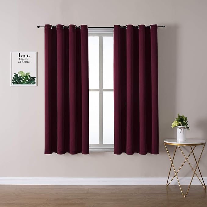 ChrisDowa Grommet Blackout Curtains for Bedroom and Living Room - 2 Panels Set Thermal Insulated Room Darkening Curtains (Burgundy Red, 52W x 45L) by ChrisDowa