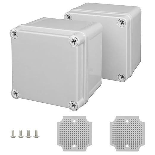 Junction Box, 3.9"x 3.9"x 3"(2 Pack) Outdoor Electrical Box with Mounting Plate, IP67 Dustproof Waterproof ABS Plastic Project Box, DIY Electrical Enclosure Gray (100x 100x 75 mm) by HoHaing