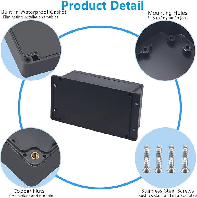 Outdoor Waterproof Junction Box IP67 Project Box ABS Black Electrical Boxes Electronic Enclsoure with Mounting Ear for DIY Project 7.9 x 4.7 x 3 inch (200x120x75mm) - Image 6