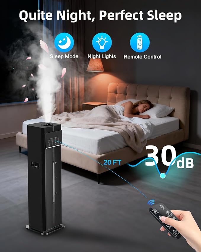 Cool Mist Humidifiers for Large Room, Ultrasonic 2.4Gal 9L Quiet Top-Fill, Easy Clean with Essential Oil Tray, 360°Nozzle, 4 Speed, Remote, 60H Runtime, for Baby, Adults, Plants, Home, House, Bedroom - Image 3