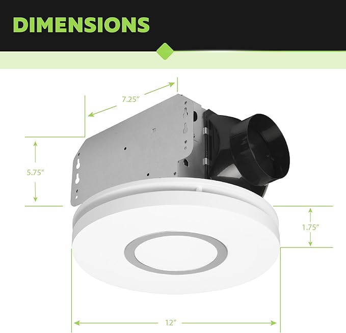 Homewerks 7141-80-CTA Bathroom Fan with LED Lights Color Changing 80 CFM 1.0 Sones Ventilation Fan with 3-Way CCT Dimmable LED Light - Image 4