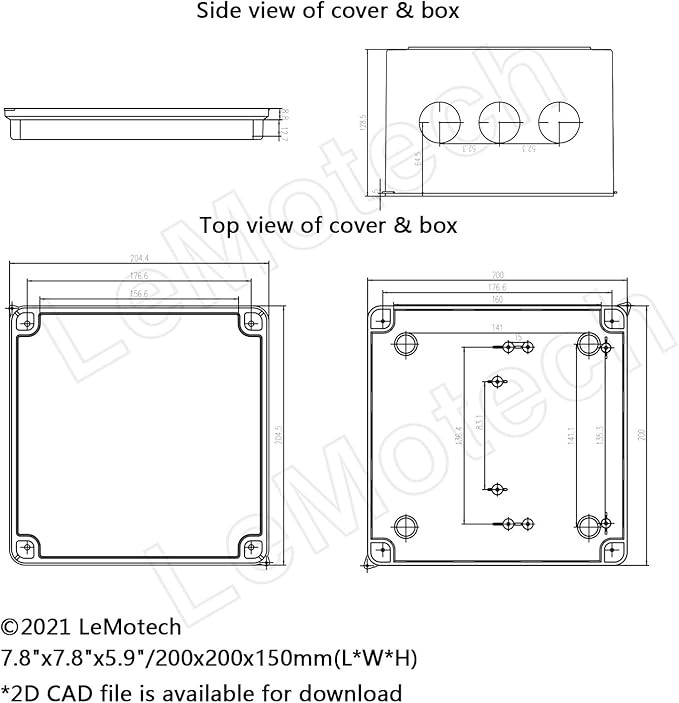 LeMotech Junction Box, ABS Plastic IP65 Waterproof and Dustproof, Universal Electrical Enclosure, Outdoor and Indoor Project Box 7.8X 7.8X 5.9 inch (200 x 200 x 150 mm) - Image 6