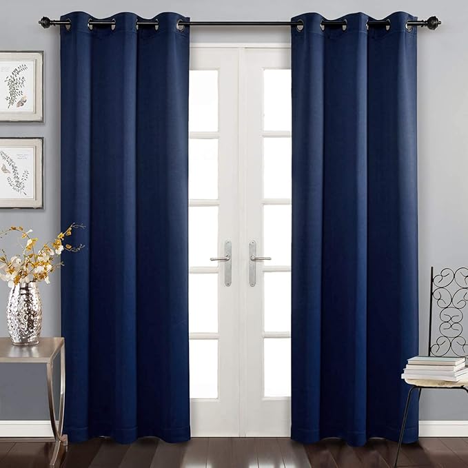 MYSKY HOME Blue Blackout Curtains for Living Room Closet Door Curtains Doorway Thermal Insulated Grommet Room Darkening Window Curtain Panel for Bedroom, Single Panel Curtains 42 x 72 Inch, Navy - Image 2