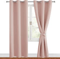 Hiasan Grommet Blackout Curtains for Bedroom, 42 x 84 Inches Long - Thermal Insulated Light Blocking Window Curtains for Living Room, 2 Drape Panels Sewn with Tiebacks, Blush by Hiasan