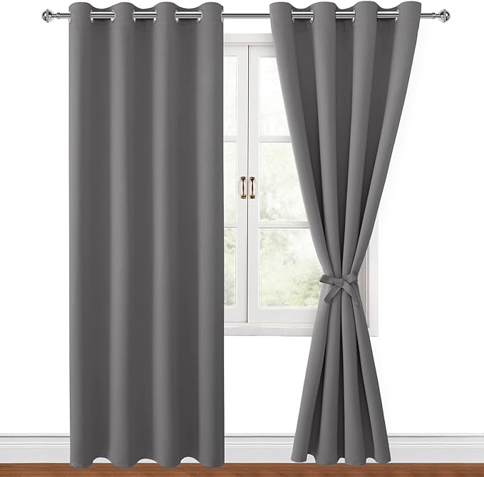 Hiasan Blackout Curtains for Bedroom, 52 x 84 Inches Long - Thermal Insulated & Light Blocking Window Curtains for Living Room, 2 Drape Panels Sewn with Tiebacks, Light Grey - Image 6