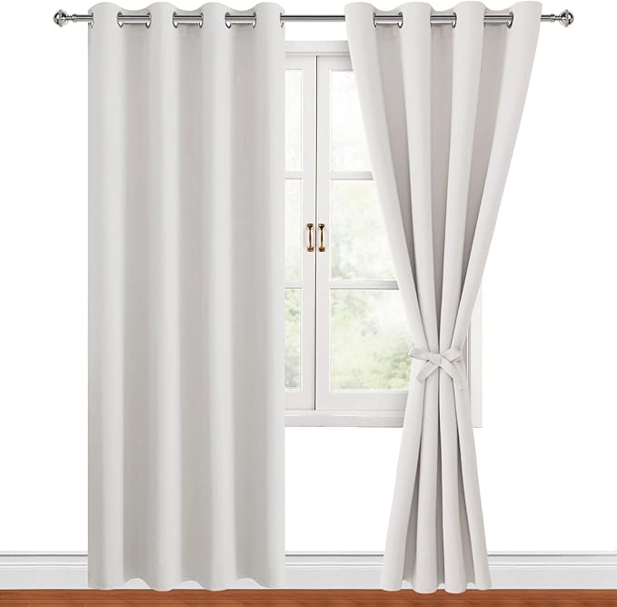 Hiasan Blackout Curtains for Bedroom, 52 x 96 Inches Long - Thermal Insulated & Light Blocking Window Curtains for Living Room/Kids Room, 2 Drape Panels Sewn with Tiebacks, Ivory by Hiasan