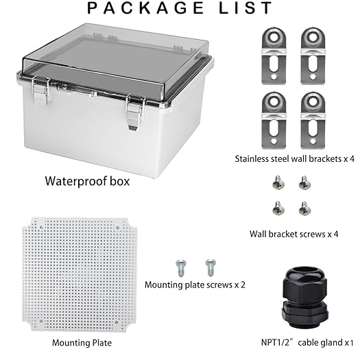 Waterproof Electrical Box, IP67 Junction Box Stainless Steel Latch Hinged Clear Cover Project Enclosure with Wall Bracket 8" x 8" x 5" - Image 5