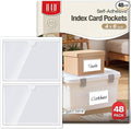 H4D 48 Pack Labels for Storage Bins, 4" x 6" Plastic Clear Adhesive Index Card Holders, Tote Label Pockets for Organizing Storage, Library Card, Shelves by H4D