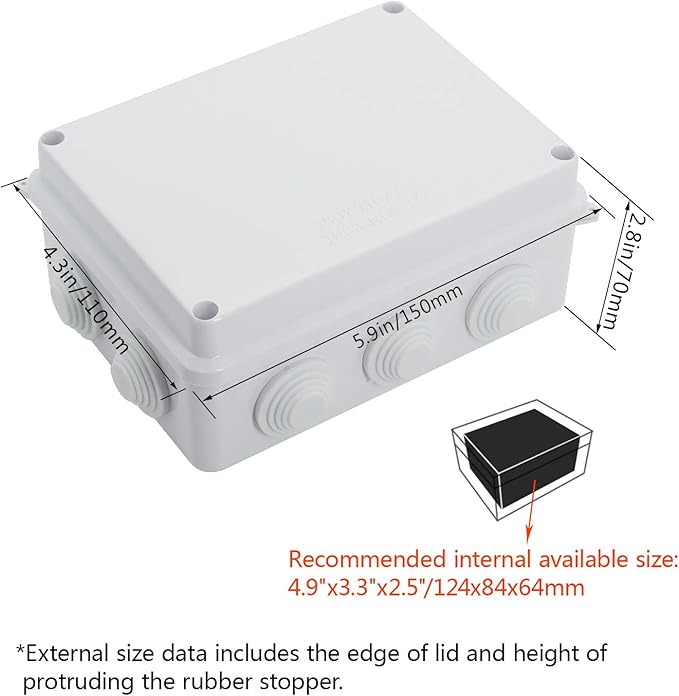 LeMotech ABS Plastic Dustproof Waterproof IP65 Junction Box Universal Electrical Project Enclosure White 5.9 x 4.3 x 2.8 inch (150 x 110 x 70 mm)(Pack of 2) - Image 2