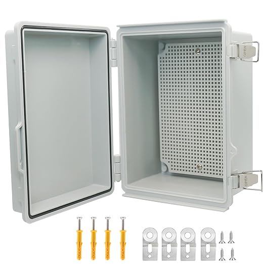 Electrical Box, Outdoor Waterproof Box IP67 Junction Box with Mounting Plate,ABS Plastic Project Box Power Cord Enclosure Grey 8.7" Dx6.7 Wx4.3 H by LuSumtly