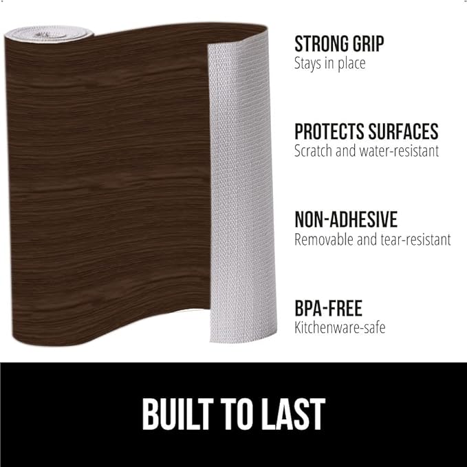 GORILLA GRIP DripGuard Shelf Liner, Non-Adhesive Drawer and Kitchen Cabinet Protector, Strong Grip Slip Resistant Underside, Smooth Surface Liners for Cabinets, Bathrooms, Closets, 17.5x120 Inch, Wood - Image 2