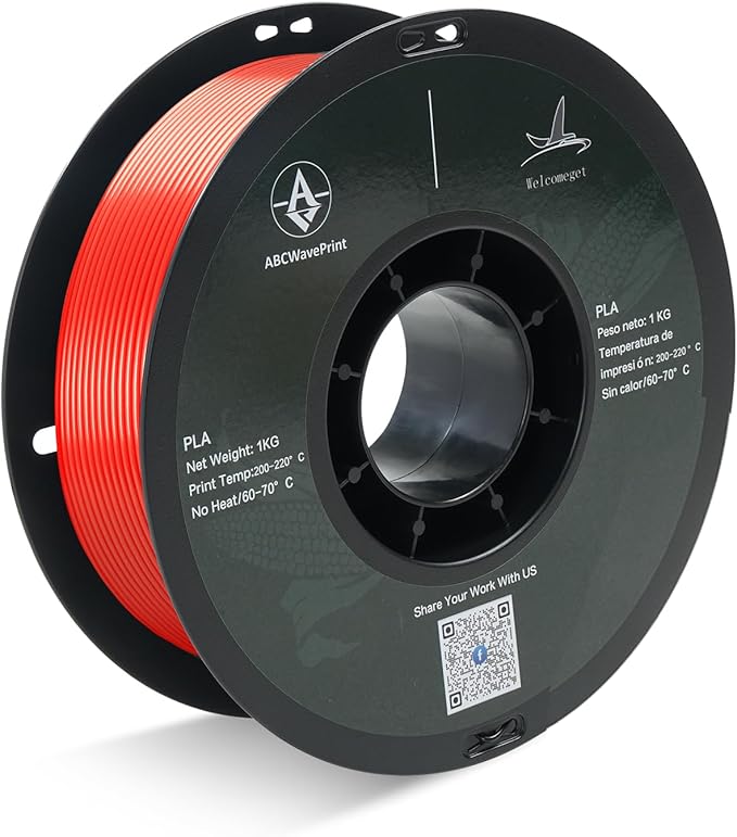 PLA 3D Printer Filament, Dimensional Accuracy +/- 0.02 mm, 1 kg Spool(2.2lbs), 1.75 mm，Red by ABCWavePrint