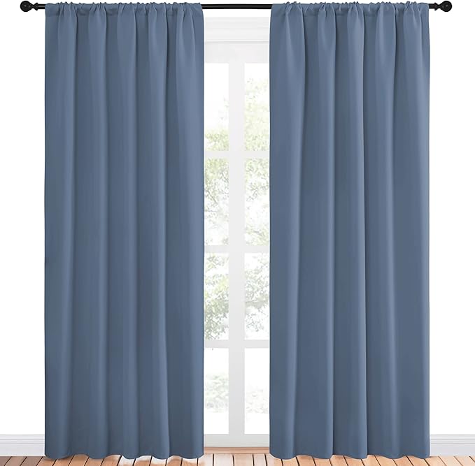 NICETOWN Blackout Curtains Window Draperies - Window Treatment Thermal Insulated Solid Room Darkening Drapes for Bedroom (Stone Blue, Set of 2 Panels, 52 by 84 inches Long) - Image 2