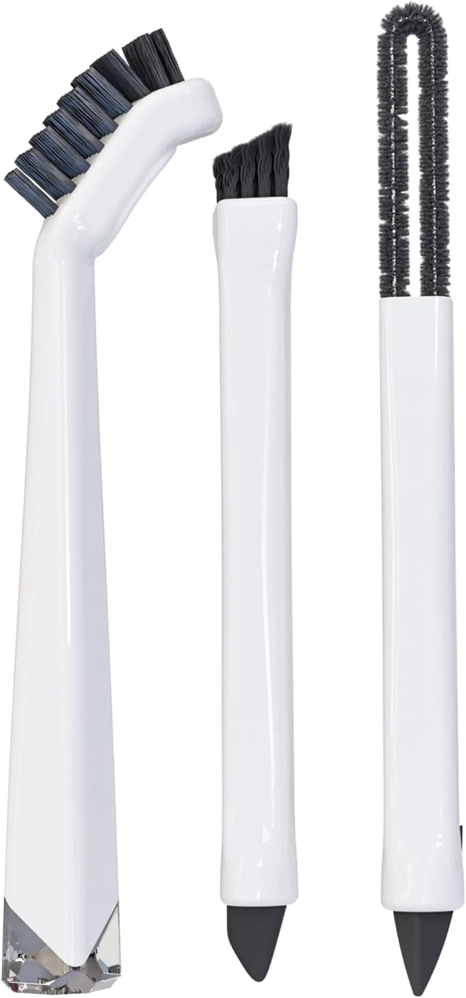 Small Cleaning Brush Set 3pcs—Crevice Brushes for Cleaning—Scrub Brushes Set with Silicone Tipped Scrub Brush—Stiff Handle Miniature Cleaning Brush for Kitchen Uensils, Tight Spaces, Tub, Shower by TheCrownChoice