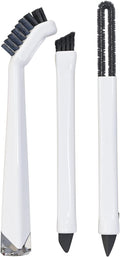 Small Cleaning Brush Set 3pcs—Crevice Brushes for Cleaning—Scrub Brushes Set with Silicone Tipped Scrub Brush—Stiff Handle Miniature Cleaning Brush for Kitchen Uensils, Tight Spaces, Tub, Shower by TheCrownChoice