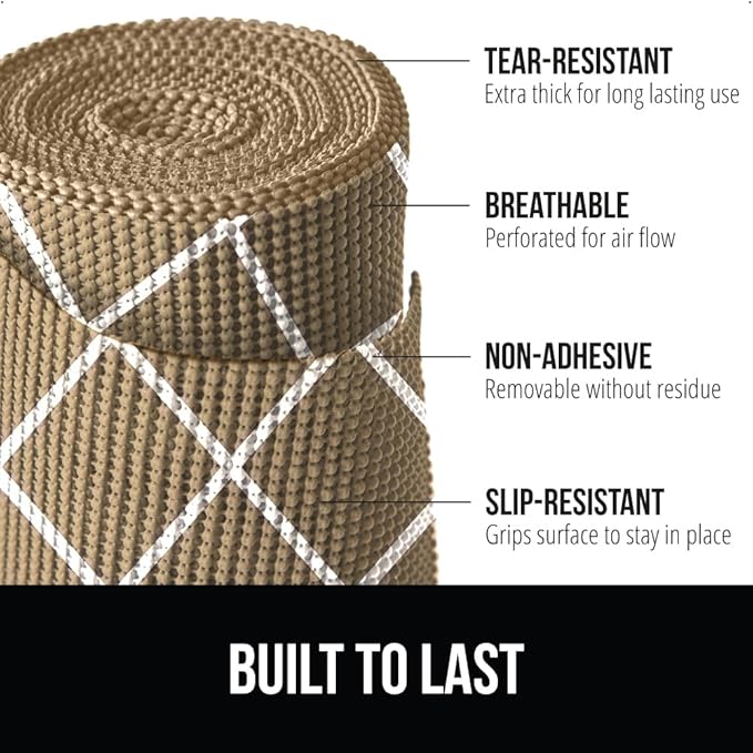 GORILLA GRIP powerGRIP Drawer Shelf and Cabinet Liner, Thick Strong Hold, Non-Adhesive Liners Protect Kitchen Cabinets and Cupboard, Bathroom Drawers, Easy Install, Breathable Mat, 17.5" x30', Beige - Image 2