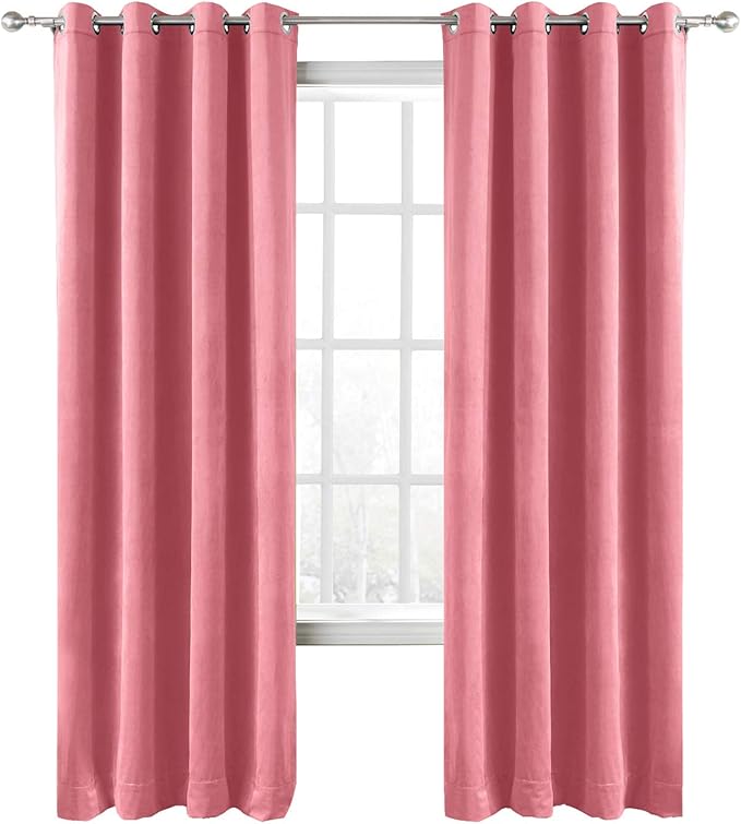 ChadMade Blackout Lined Premium Velvet Curtain Rose 50Wx84L Inch (1 Panel), Eyelet Grommet for Livingroom Bedroom Theater Studio, Leon Collection by ChadMade