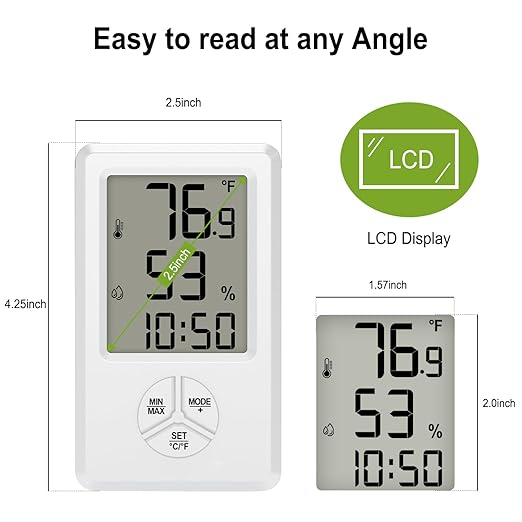 Urageuxy Digital Hygrometer Indoor Thermometer with Min Max Records, Humidity Gauge with Clock for Room, Home, Bedroom, Office, Greenhouse, Cellar - Image 4