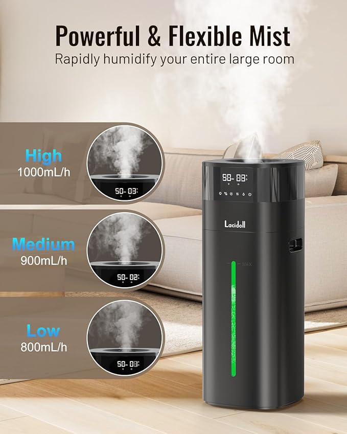 Cool and Warm Mist Humidifier Large Room, 5.3Gal/20L Humidifiers for Home 2000 sq ft, Whole House Humidifiers with Diffuser Extended Tube, Air Humidifier for Bedroom Nursery Baby Plants Black - Image 7