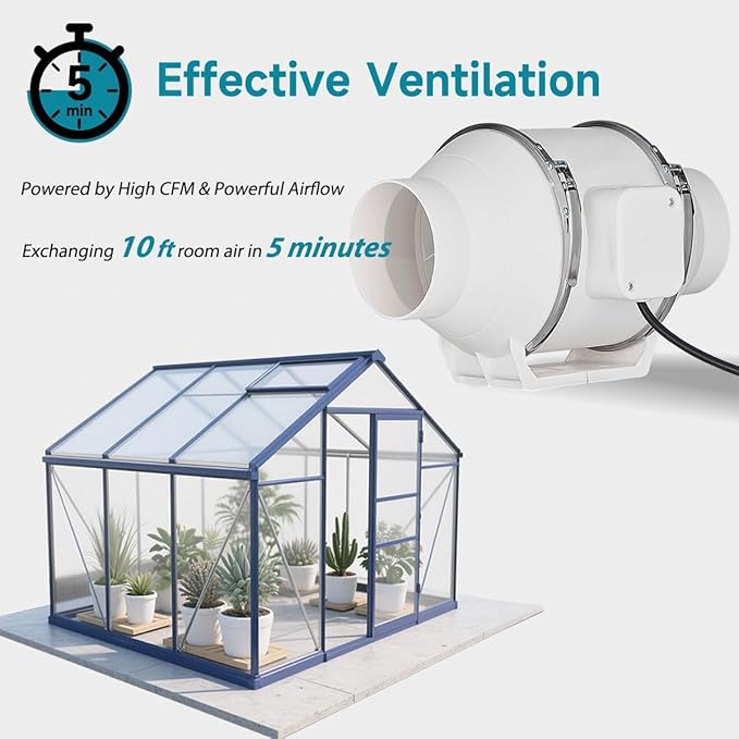 modunful 6 Inch Duct Fan with Switch Inline Ventilation Exhaust Fan 3-pin, 280 CFM Duct Intake High Efficiency Air Fan for Vent Bathroom, Kitchen, Grow Tent, Hydroponics, 3D Printer - Image 4