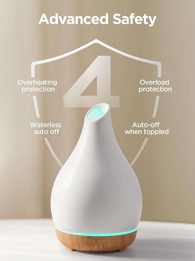 InnoGear Essential Oil Diffuser, 300ml Ceramic Diffuser for Home Handcrafted Stone Aromatherapy Diffusers Ultrasonic Cool Mist Humidifier Vaporizer 4 Timers, White Vase-Shaped Ceramic, Large - Image 4