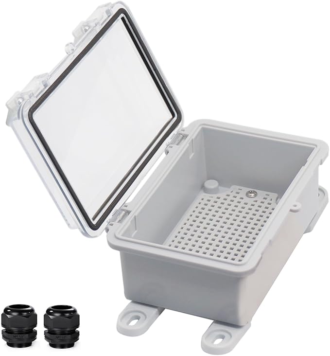Waterproof Electrical Box Dustproof Junction Box Weatherproof IP67 ABS Plastic Enclosure Switch Router Project Box with Mounting Plate with Wall Bracket 2 Cable Glands Clear 5.9"x3.9"x2.8" by YETLEBOX