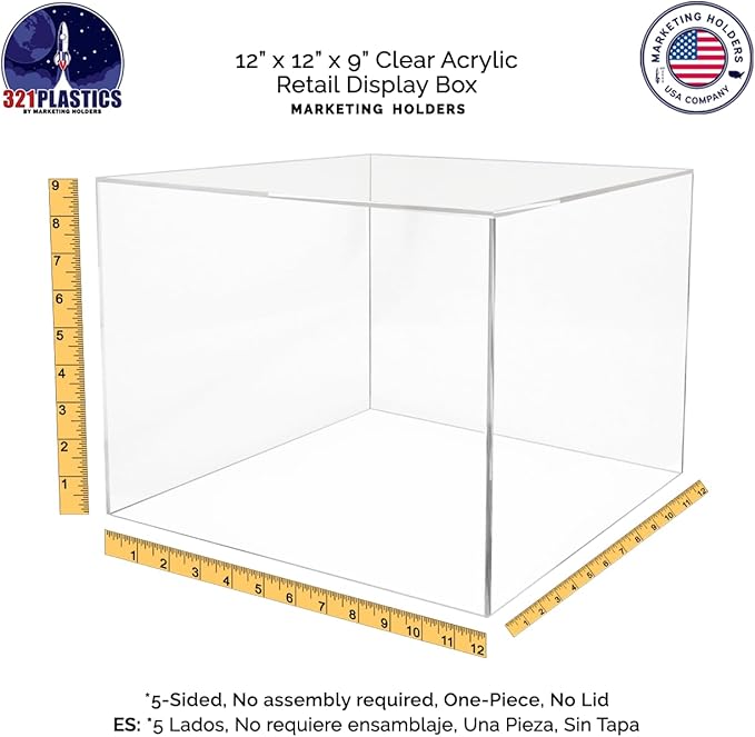 12" x 12" x 9" Clear Acrylic Display Box with One Open Side No Lid Versatile Square Dust Cover Retail Product Riser or Merchandise Storage Bin by Marketing Holders - Image 6