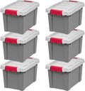IRIS USA 5 Gallon Lockable Storage Totes with Lids, 6 Pack - Gray, Heavy-Duty Durable Stackable Containers, Large Garage Organizing Bins Moving Tubs, Rugged Sturdy Equipment Utility Tool Box by IRISUSA