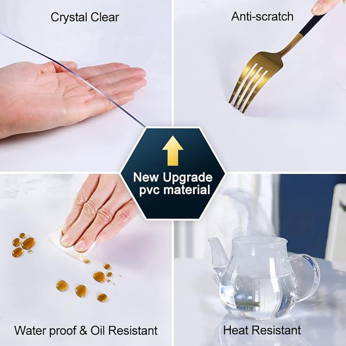 28x48 inch Multi Size Clear Plastic Table Protector 1mm Thick PVC Cover Pad Vinyl Protector Easy Clean Waterproof Wipeable Furniture Topper Pad for Dining Living Room Coffee Mat Desk Pad Rectangle - Image 4