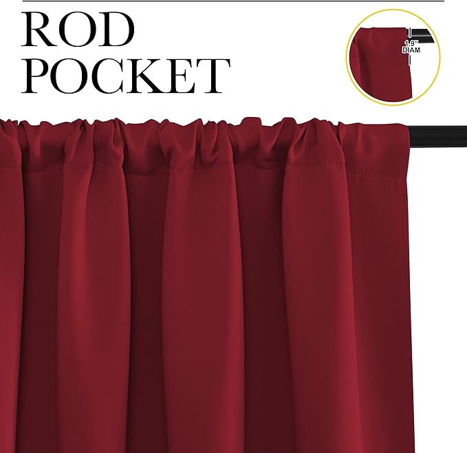 NICETOWN Room Darkening Curtains for Bedroom, Burgundy Red, Set of 2 Panels, 62 x 84 Inch, Triple Weave Home Decoration Thermal Insulated Solid Drapes for Patio Door - Image 2