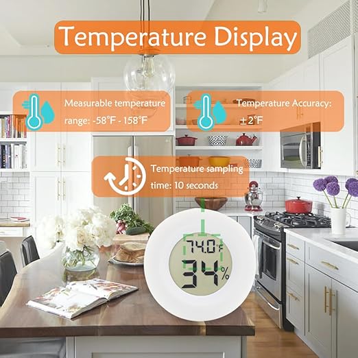 6-Pack Mini Round Hygrometer Thermometer Digital LCD Monitor Indoor Outdoor Humidity Meter Gauge Temperature for Humidifiers Greenhouse Reptile Fahrenheit Celsius White - Image 4