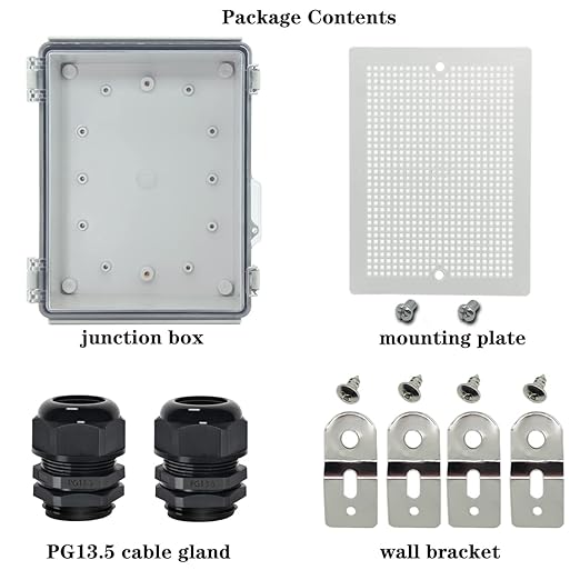 Zulkit Junction Box IP67 Waterproof Electrical Box Hinged Clear Cover Stainless Steel Latch Plastic Enclosure for Project w Mounting Plate Wall Bracket and 2 Cable Gland 8.7"x6.7"x4.3"/220x170x110mm - Image 6