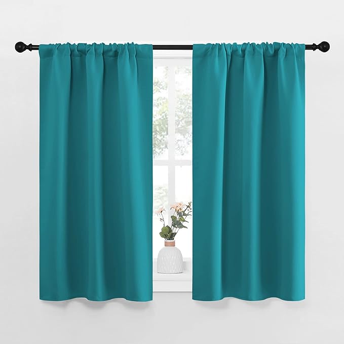 NICETOWN Peacock Blue Blackout Curtains Panels for Window, Thermal Insulated Rod Pocket Blackout Drapes/Draperies for Living Room (2 Panels, W34 x L45 inches) by NICETOWN