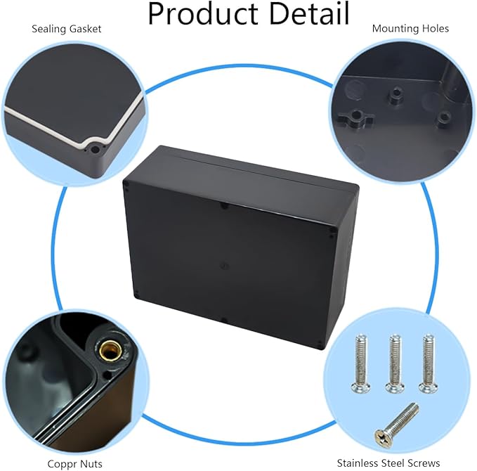 Project Box IP65 Waterproof Junction Box ABS Plastic Black Electrical Boxes DIY Electronic Project Case Power Enclosure 10.35x7.17x3.74 inch(263x182x95 mm) - Image 5