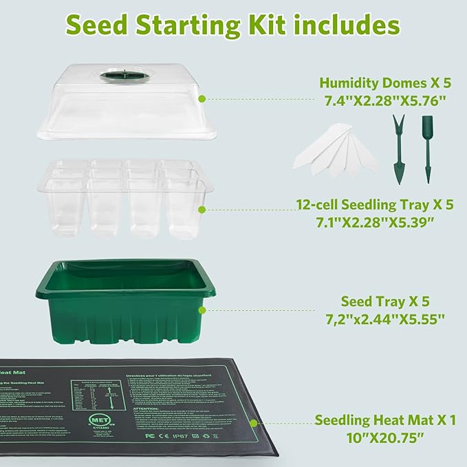 NAMOTEK Plant Heat Mat with 5 Set Seed Starter Tray & Humidity Domes, 60 Cell Trays Germination Station Cloning Kit - Image 2