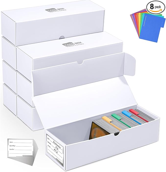 Trading Card Storage Box, 8-Pack·1000 Count Card Storage Box with Dividers and Labels, Card Organizer for Collection, Trading Card Holder for Collector, 12 INCH by Fabmaker