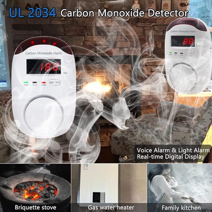 Carbon Monoxide Detectors, WESHLGD Plug-in CO Detector Alarm Monitor with LED Digital Display and Voice Alert for Home/Kitchen - 3 Pack - Image 7