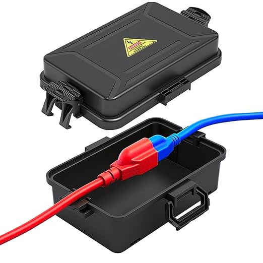 Mini Outdoor Electrical Box, IP54 Waterproof Extension Cord Cover (Inside 6.2 x 3.9 x 2.7 inches) Weatherproof Connection Box for Plug,Connector, Power Cord, Festive Light(2 PCS Black) by DIQMIAQ