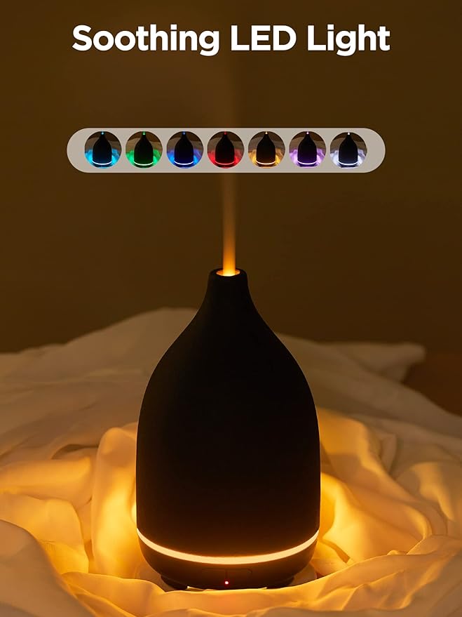 InnoGear Oil Diffuser, 150ML Ceramic Diffuser for Essential Oils Handcrafted Aromatherapy Diffuser Ultrasonic Cool Mist Humidifier with 2 Mist Modes Waterless Auto Off for Room Office, Black - Image 6