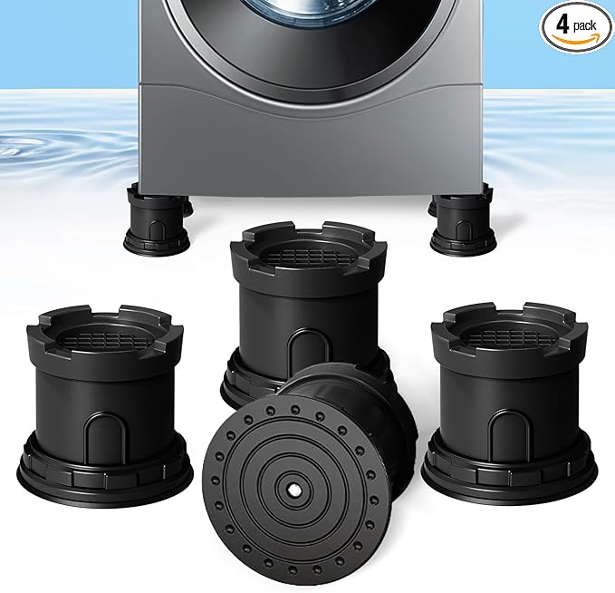 4Pcs Anti Vibration Pads for Washing Machine, Adjustable Height Stops Washer Dryer Moving, Prevents Noise, Vibration Transfer, Antivibration Stabilizer Support Feet with Suction Cup Bottom (Grey) by CUISIBOT