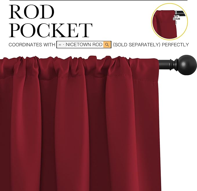 NICETOWN 36 inch Curtains for Small Windows, Thermal Insulated Privacy Short Drapes for Kitchen Bathroom (Set of 2, Burgundy Red, 42 in x 36 in (W x L)) - Image 3
