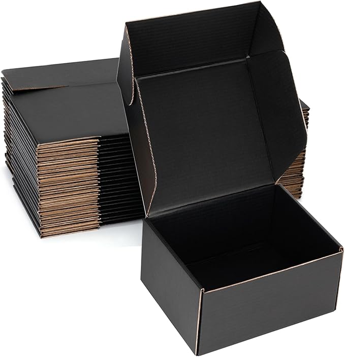 Small Shipping Boxes 7x5x3 Inch (25 Pack) - Sturdy Black Corrugated Cardboard Boxes for Small Business, Ecommerce, Mailing & Packaging | Recyclable Gift & Storage Boxes by DUZCLI