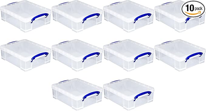 Really Useful Box Stackable 8.1L Plastic Storage Container Bin with Snap Lid & Built-in Clip Lock Handles for Home & Office Organization (10 Pack) by ReallyUsefulBox