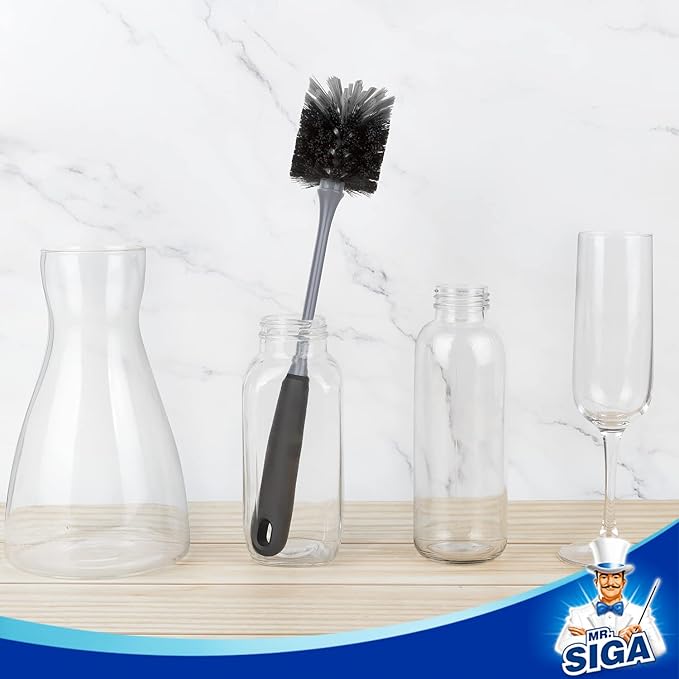 MR.SIGA Long Handle Bottle Brush, Flexible Scrub Brush for Water Bottles, Glasswares, Mugs, Black, 2 Pack - Image 3
