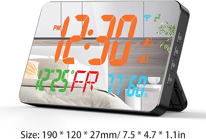 Walfront Tuya WiFi Digital Alarm Clock Desktop Clock Calendar Intelligent Thermometer Hygrometer with Clear LED Display for Bedroom, Bedside (Orange) - Image 2