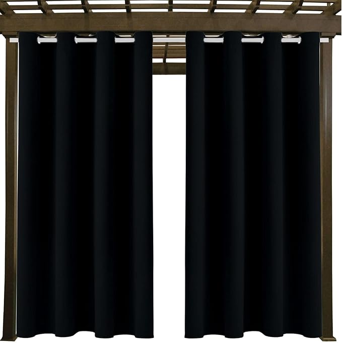 DIVA EN CAMINO DEC Outdoor Patio Curtain Waterproof Darkening Thermal Insulated Indoor Curtains for Bedroom, Porch, Living Room, Pergola, Cabana, W52 x L63, Black, Set of 2 Panels - Image 9